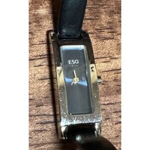 Women' ESQ Esquire Swiss Quartz Stainless Tank Style 20mm Watch, Black Leather